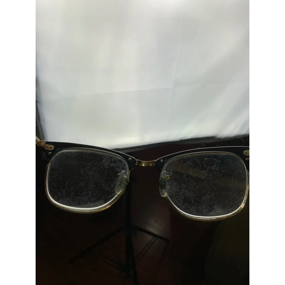 Rayban Clubmaster RB 3016 Glasses Black Gold Round Frames Only Slightly Bent‎